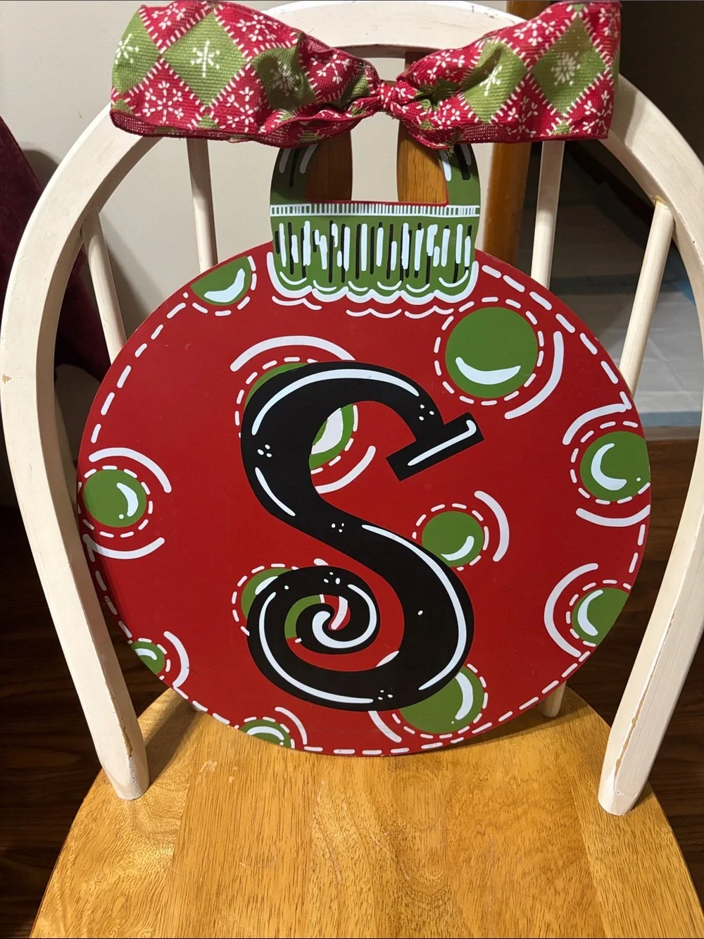 Personalized Red & Green Holiday Ornament Wall Accent - Monogram S